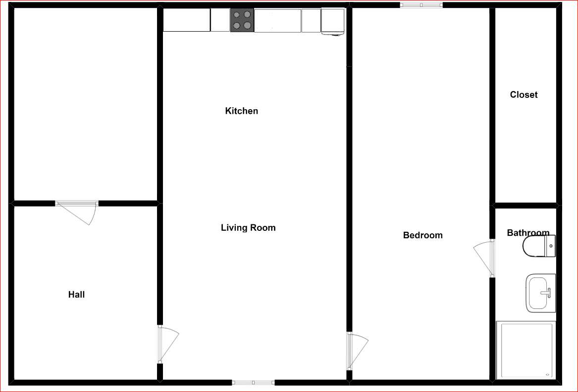 Floor plan for 1 bed, 1 bath, 500 sqft